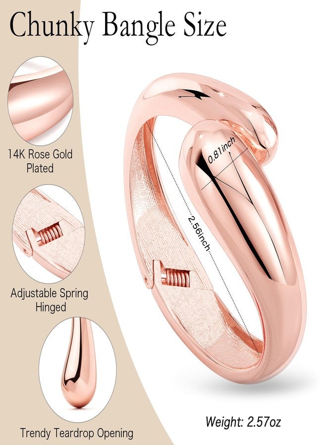 Inerney Rose Gold Chunky Statement Teardrop Bangle Bracelets for Women, Open Adjustable Wide Thick Cuff Bracelet with Spring Hinged for Women Small Wrist, Fashion 14K Gold Plated Non Tarnish Twist Wrap Arm Cuff Bracelet for Jewelry Gifts - Image 3